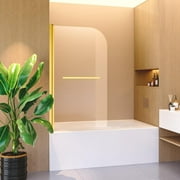 31" W x 55" H Frameless Tub Shower Door, 180° Pivot Bathtub Shower Door with 1/4"(6mm) Thick SGCC Tempered Glass Door, Reversible Installation, Brushed Gold