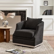 31" Wide Linen Fabric Swivel Barrel Chair, FSC Certified Upholstered Swivel Armchair with Pillow Back for Living Room, Bedroom, Fully Assembled Black