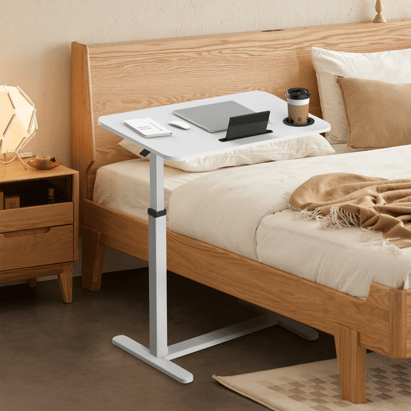 31"X16" Standing Rolling Desk with Hidden Wheels Side Table— Adjustable Height OverBed Table Hospital desk with Cup Holder, Computer Laptop Table for Home, Office, Outdoor, Classroom