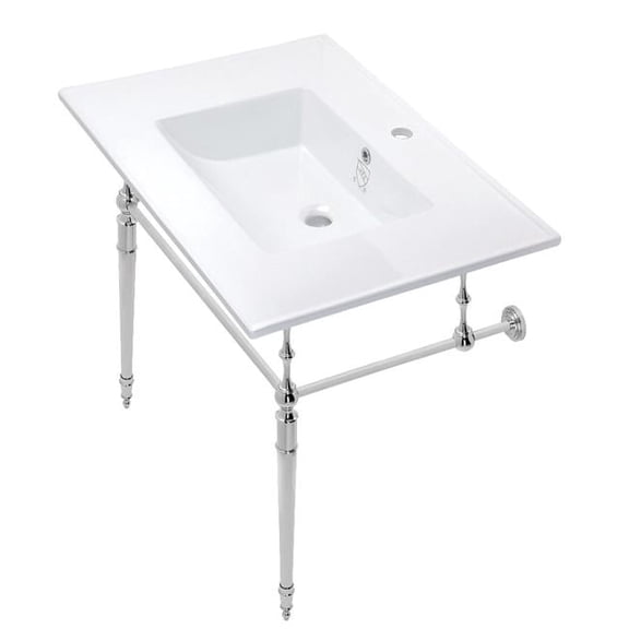 31 in. Edwardian Traditional Single Hole Console Sink with Brass Legs, White & Polished Chrome