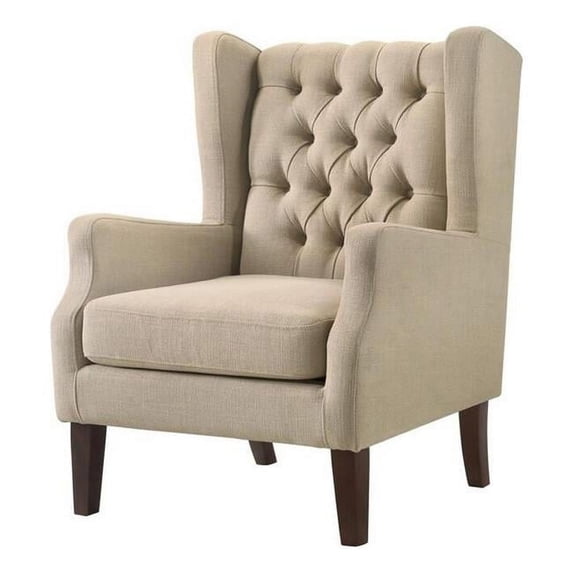 31 in. Keva Accent Chair with Deep Button Tufted Wingback, Beige