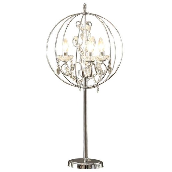 31 in. Shine Chandelier Style Crystal & Metal Table Lamp, Chrome