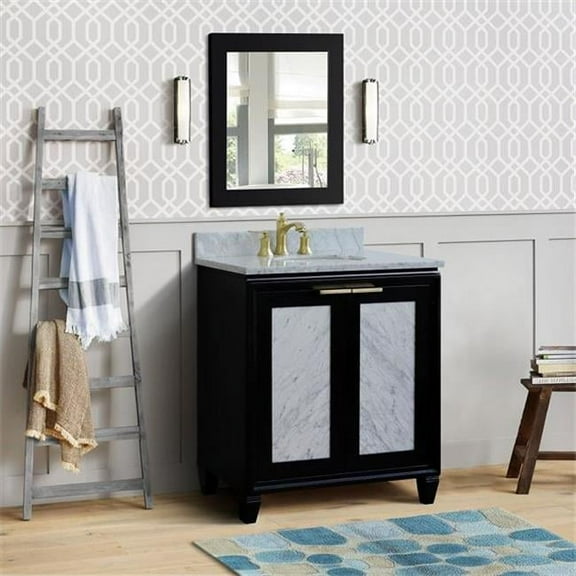 31 in. Single Oval Sink Vanity with Carrara Marble Top, Black & White