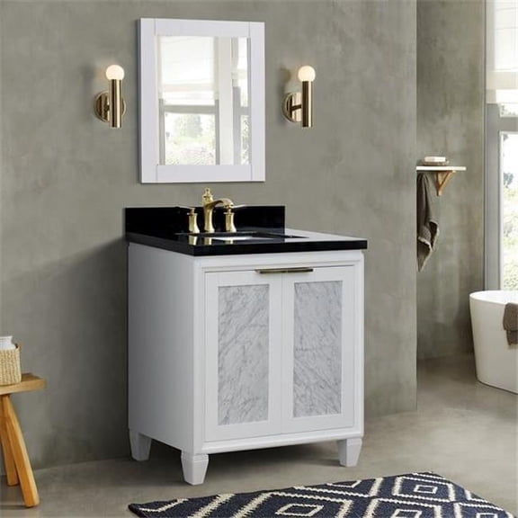 31 in. Single Rectangle Sink Vanity with Galaxy Granite Top, White & Black