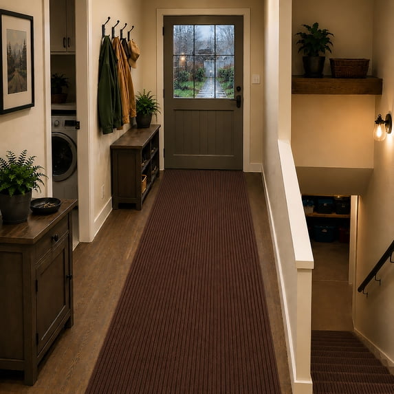 31 in. Wide x Cut-to-Length – Non-Slip, All-Weather, Heavy-Duty Utility Runner Rug – Absorbent, Dirt-Trapping, Kid and Pet Safe for Entryways and High-Traffic Areas, Brown
