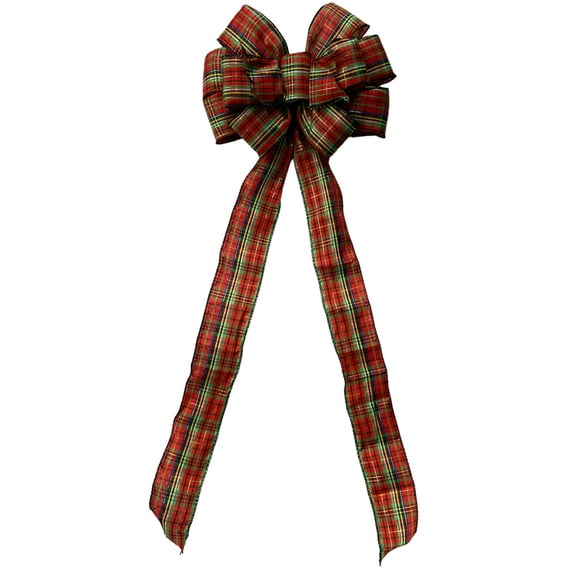31 inch Large Christmas Decoration Bow - Red Tartan Plaid - Great for Christmas Tree Topper, Indoor, Outdoor, Decor, Crafts, Wrapping, Wreath Farmhouse Style (Red Tartan Plaid)