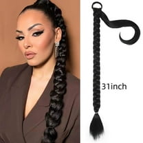 31 inch Long Braided Ponytail Extensions for Women,Straight Wrap Around Hair Extensions With Hair Tie,Natural Soft DIY Synthetic Ponytail Daily Wear (Natural Black)