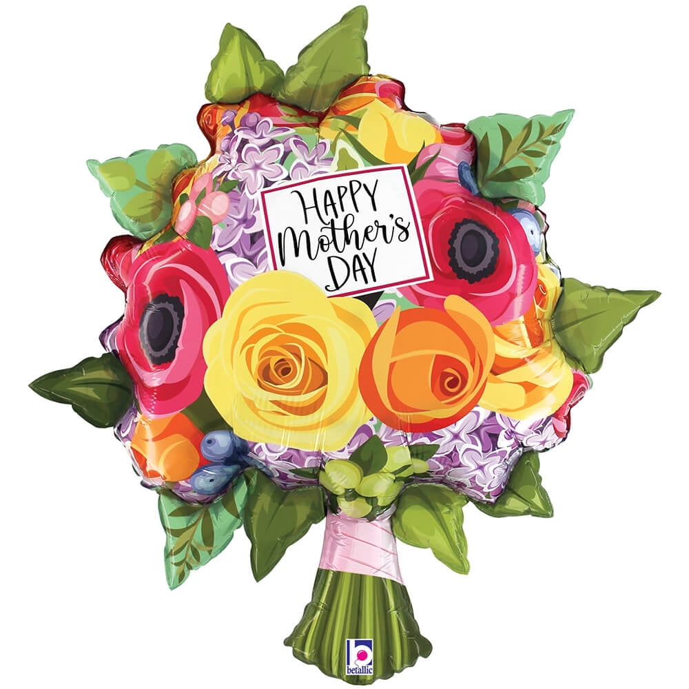 Betallic Happy Mother's Day Foil Heart Balloon - 18 Inch Pink Stripes Holographic, Helium Or Air Fill 2 thumbnail image
