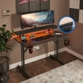 thumbnail image 1 of 31 inch Small Gaming Desk with Power Outlets & LED Lights, Computer Desk Gaming Table with Monitor Shelf, Gamer Desk with Carbon Fiber Texture,  Boys Desk Gift for Men，Black, 1 of 7