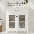 thumbnail image 1 of 31-inch bathroom vanity with tempered glass, modern bathroom cabinet with ample storage space, with rubber wood legs and soft-close doors, durable and sturdy, white, 1 of 9