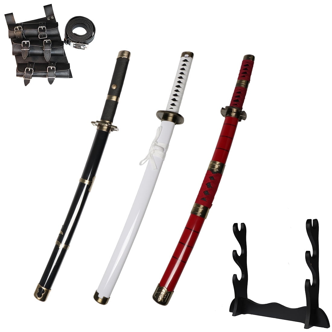 KUMANOFUDE Sseries 6 点セット 31 inches Wooden Blade Sword Set with Black Belt and Holder