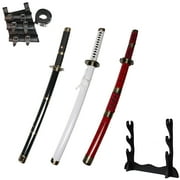 31 inches Wooden Blade Sword Set with Black Belt and Holder, Yubashiri & Wado Ichimonji & Kitetsu