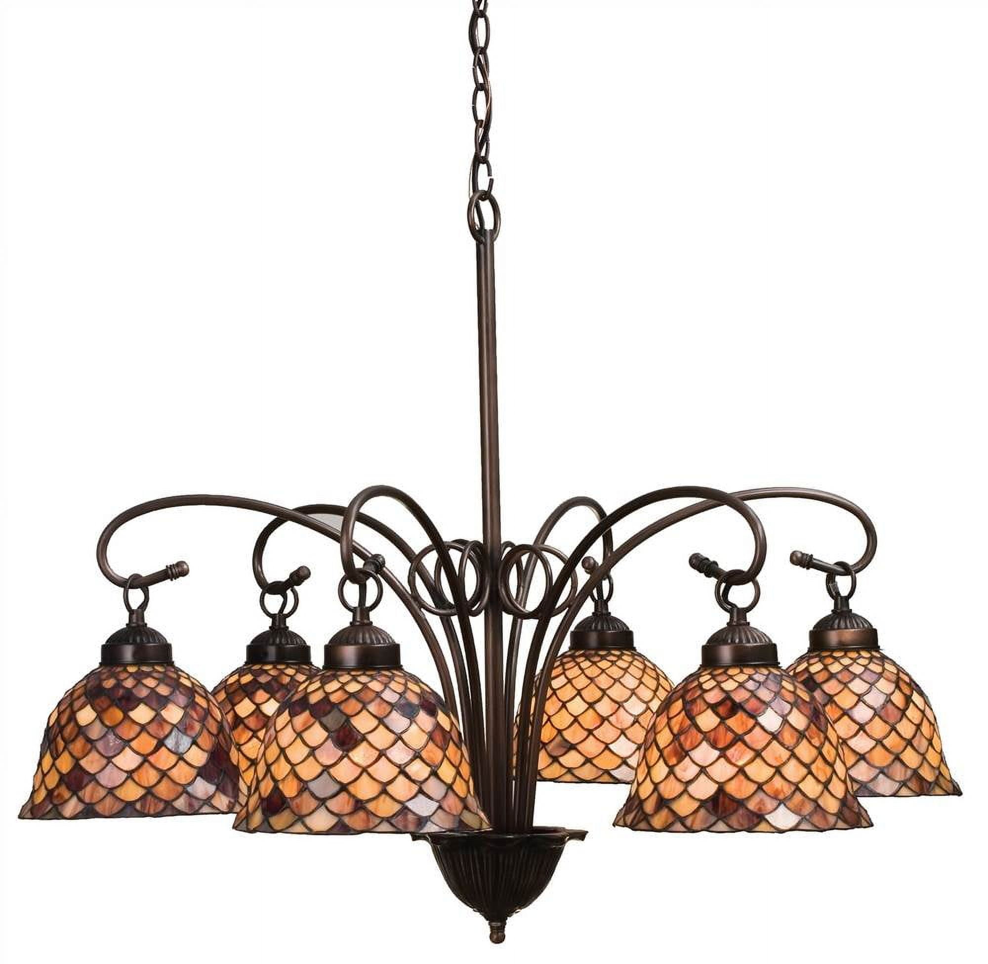 Elegant Bronze Crystal 6-Light Chandelier with Fishscale Pattern
