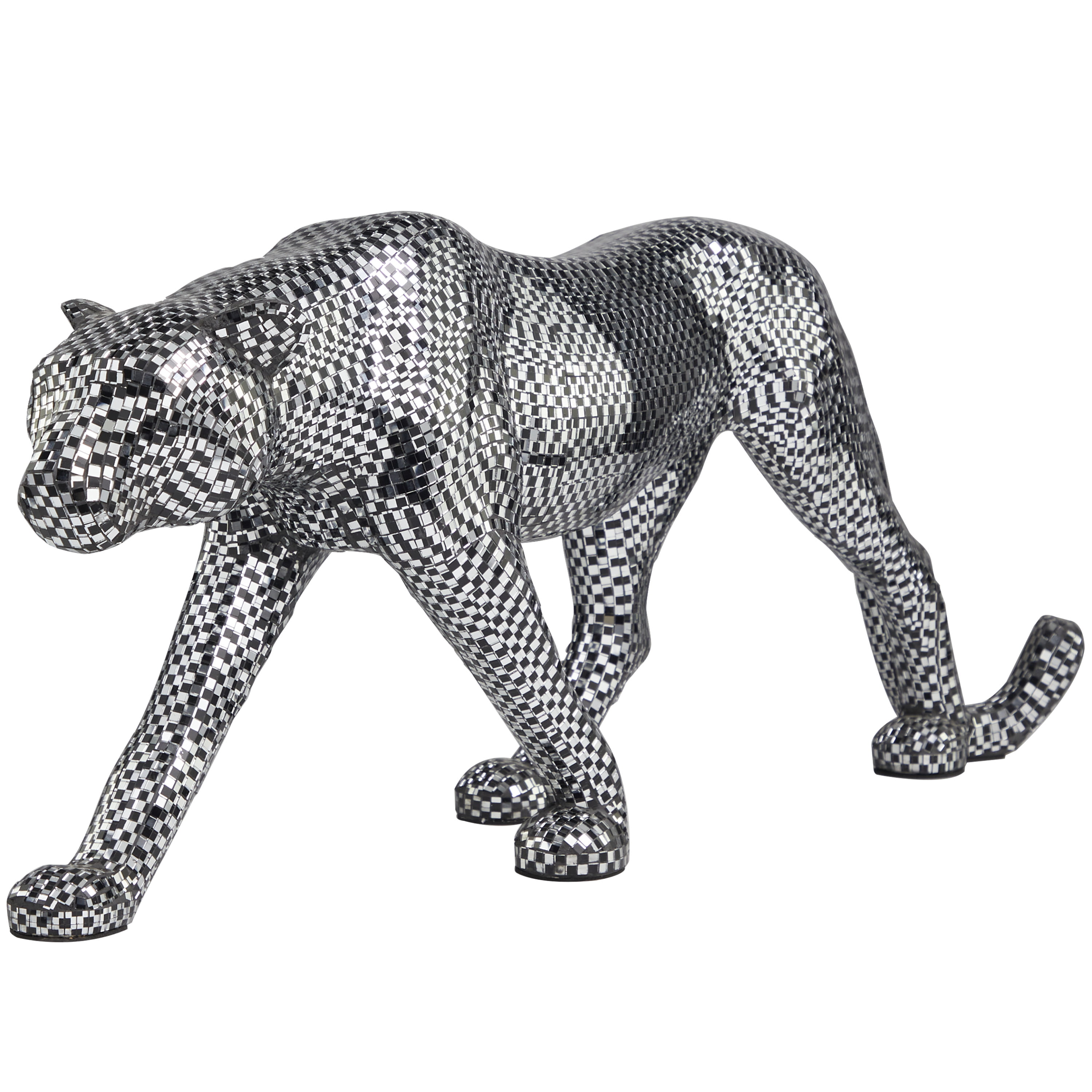 31 x 13 Black Resin Mirrored Leopard Sculpture with Checkered