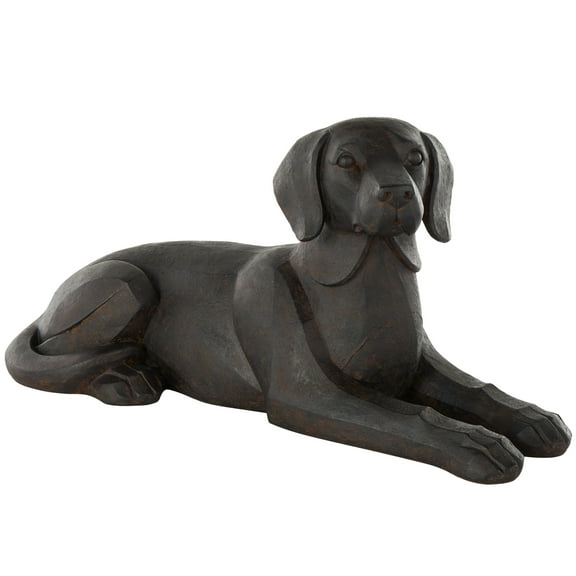 31" x 14" Black Resin Sitting Dog Sculpture with Copper Shadings, by DecMode