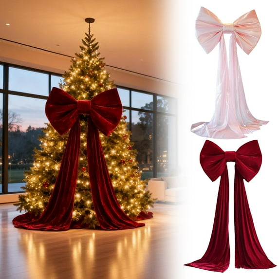31 x 150 Inches Christmas Extra Large Velvet Bows,Christmas Tree Topper Decor Giant Xmas Tree Toppers Bows for Home Wreath Wall Backdrop Birthday Wedding Party Decorations(Pink)