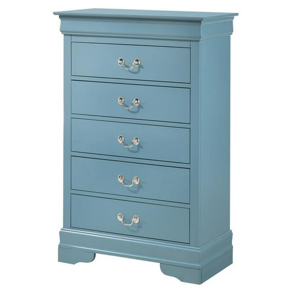 31 x 16 x 48 in. Louis Phillipe II 5 Drawer Chest, Teal