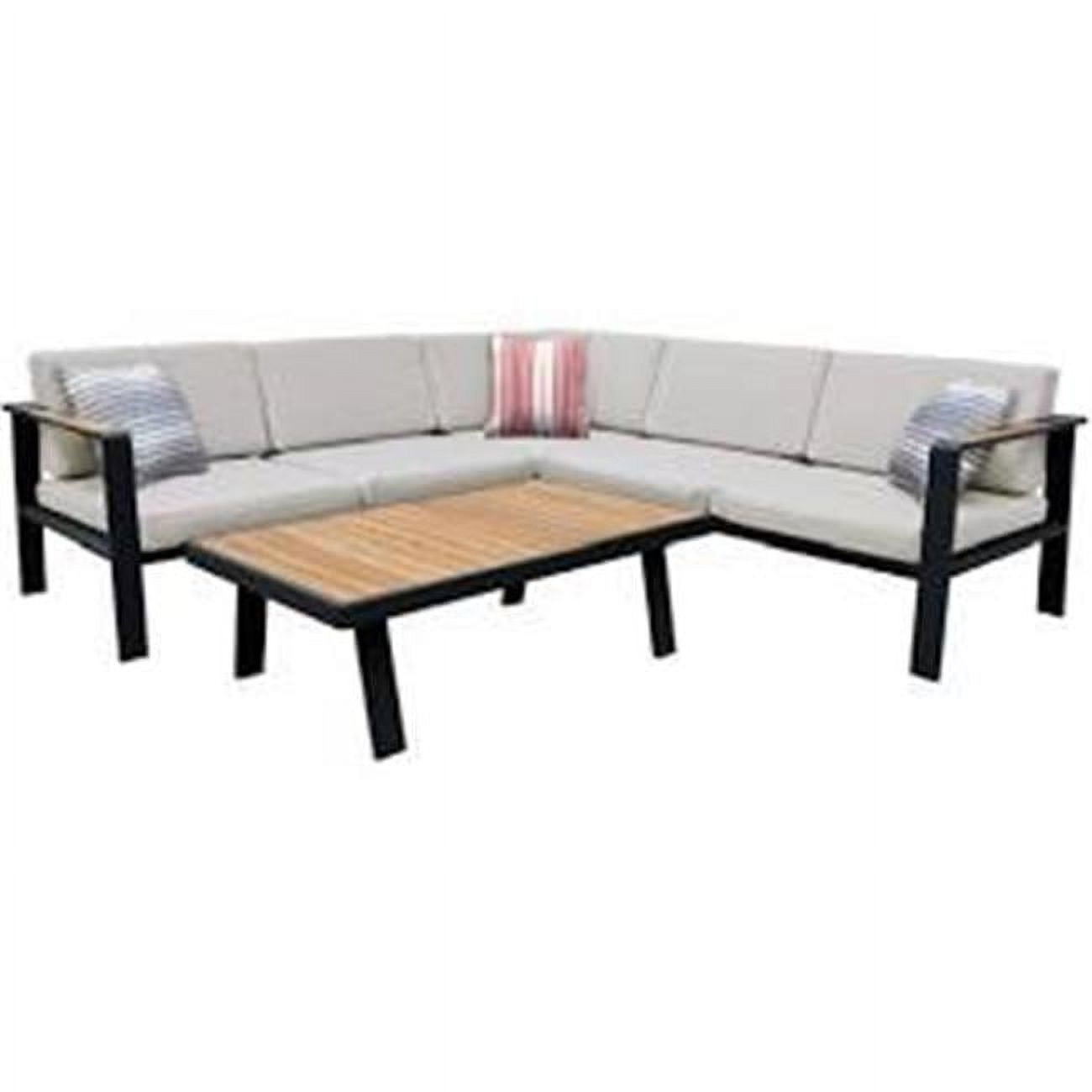 31 x 22 x 26 in. Nofi Outdoor Patio Sectional Set Gray with Taupe Cushions Teak Wood