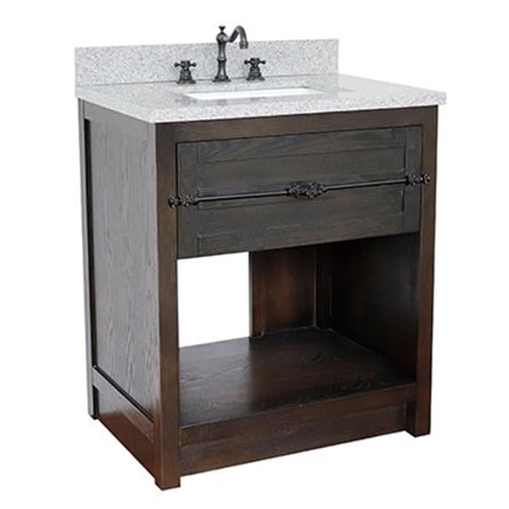 31 x 22 x 36 in. Single Vanity, Brown Ash Top with Gray Granite & Rectangle Sink