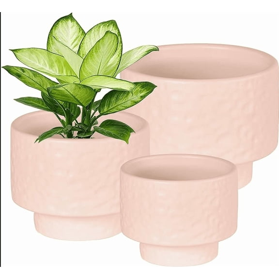 31 x 31 x 22cm Cylindrical Light Pink Ceramic Textured Flower Pot (3 Count)