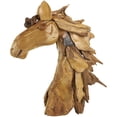 thumbnail image 1 of 31" x 33" Brown Teak Wood Handmade Horse Sculpture, by DecMode, 1 of 11
