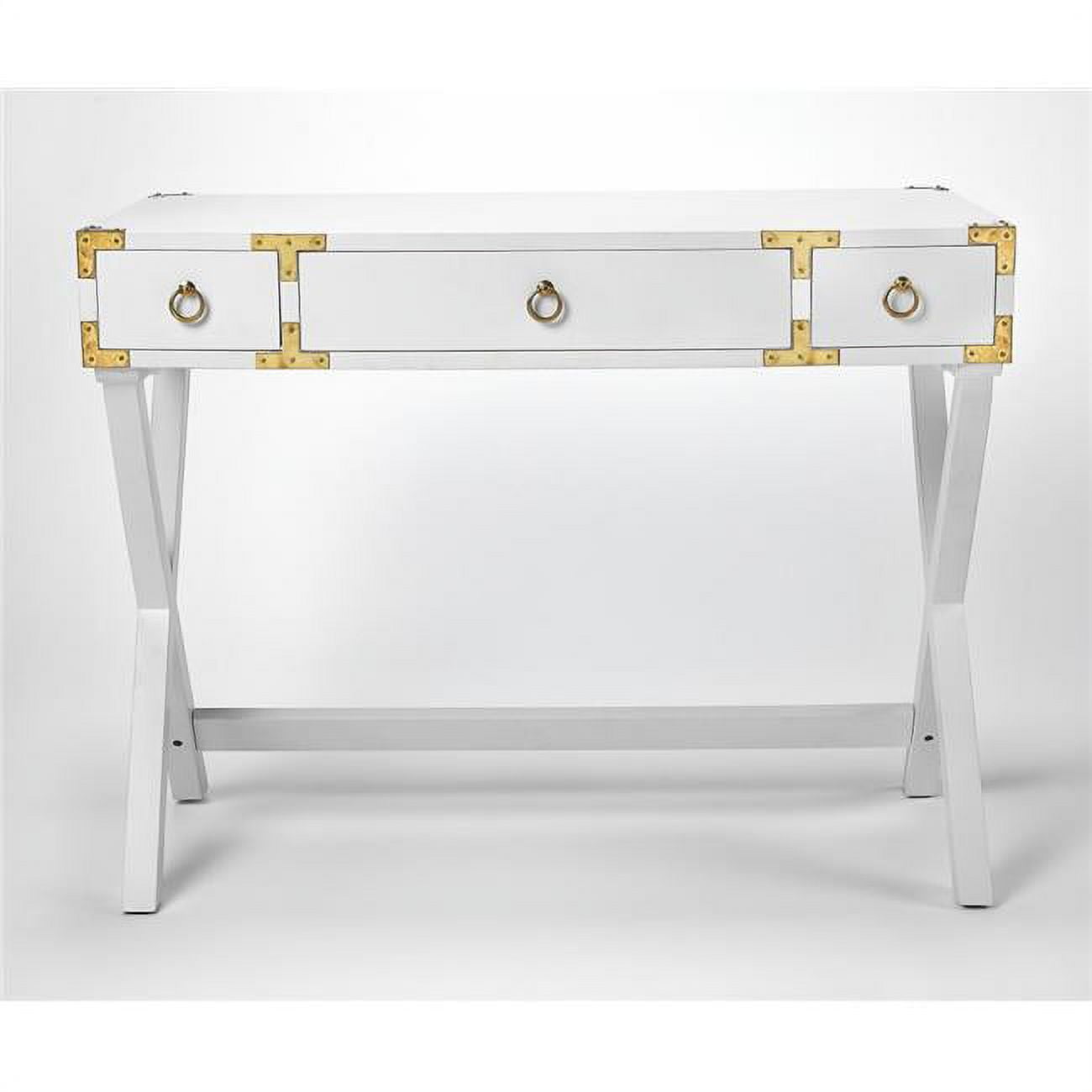 Aerilyn Glossy White Wood Writing Desk with Gold Accents