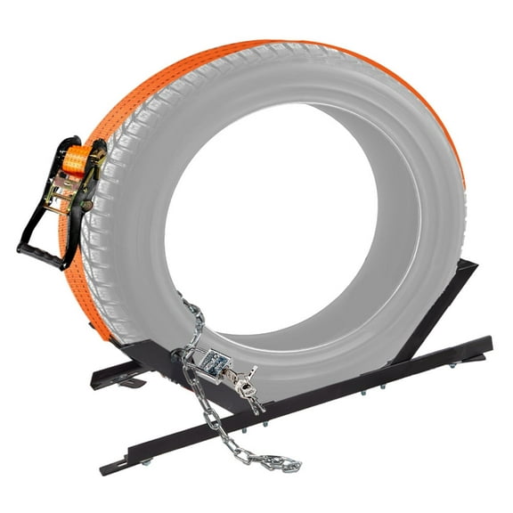 Semi-Truck Spare Tire Carrier - Heavy-Duty Adjustable Universal Tire Holder w/Chain, Straps & Lock Compatible with Class 8 Freightliner Cascadia, W990 T880- 32"x13"x4"