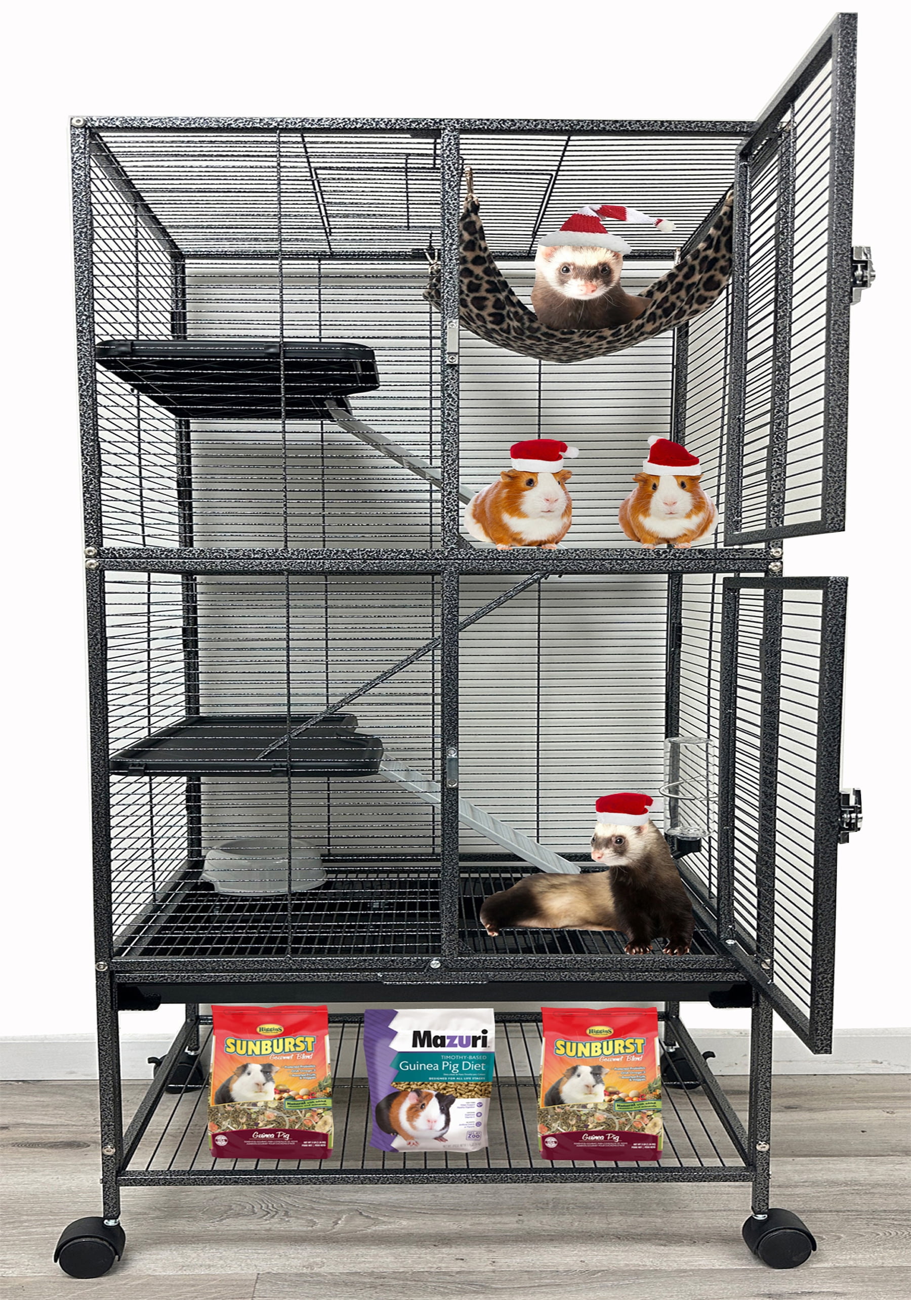 31"x18.5"x53.5"H X-Large Double Unit Two Full Story 4-Tiers Tight 1/2-Inch Bar Spacing Large Front Doors for Feisty Ferret Squirrel Hammock Chinchilla Rat Gerbil Small Animals Critters Rolling Cage