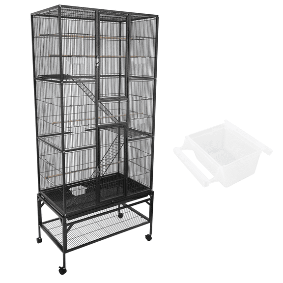 31"x18"x 69.5" Height Wrought Iron Bird Cage Parrot Cage Extra Large Bird Cage Black Metal with Removable Tray for Parakeets Canaries Cockatiels Lovebirds Conures