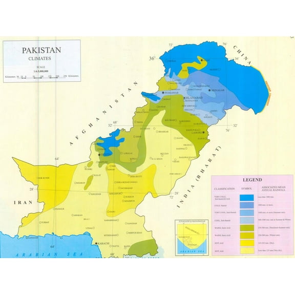 31"x24" Heavyweight Photo Paper Quality Poster: Climate Map - Pakistan Maps