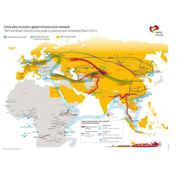 31"x24" Heavyweight Photo Paper Quality Poster: Economic Map - InfographicChina Mapping Silk Road Initiative - China Mapping - Publications - Mercator