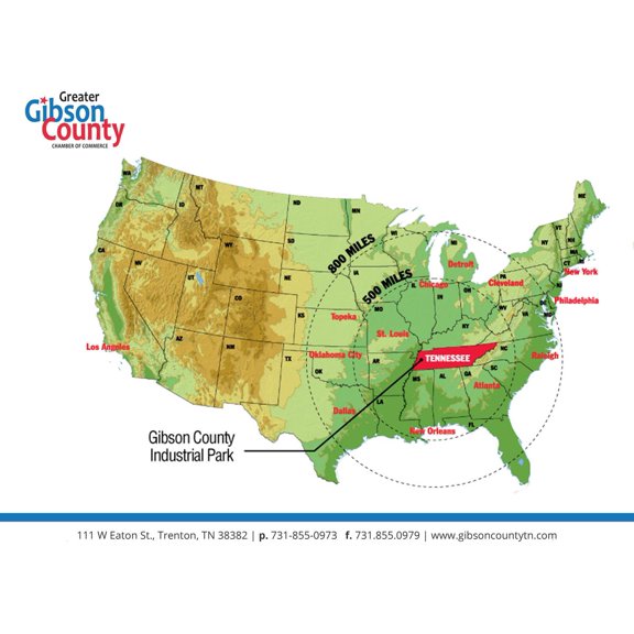 31"x24" Heavyweight Photo Paper Quality Poster: Economic Map - Maps - Greater Gibson County Chamber - Tennessee