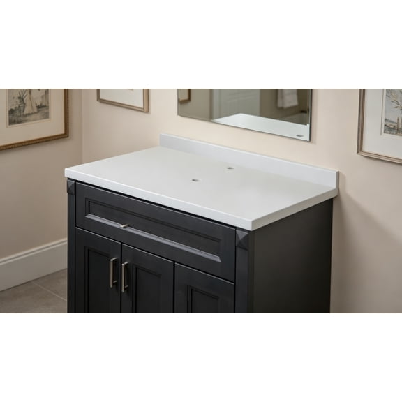 31"x3" White Terrazzo Vanity Backsplash, Matte Sandstone Finish