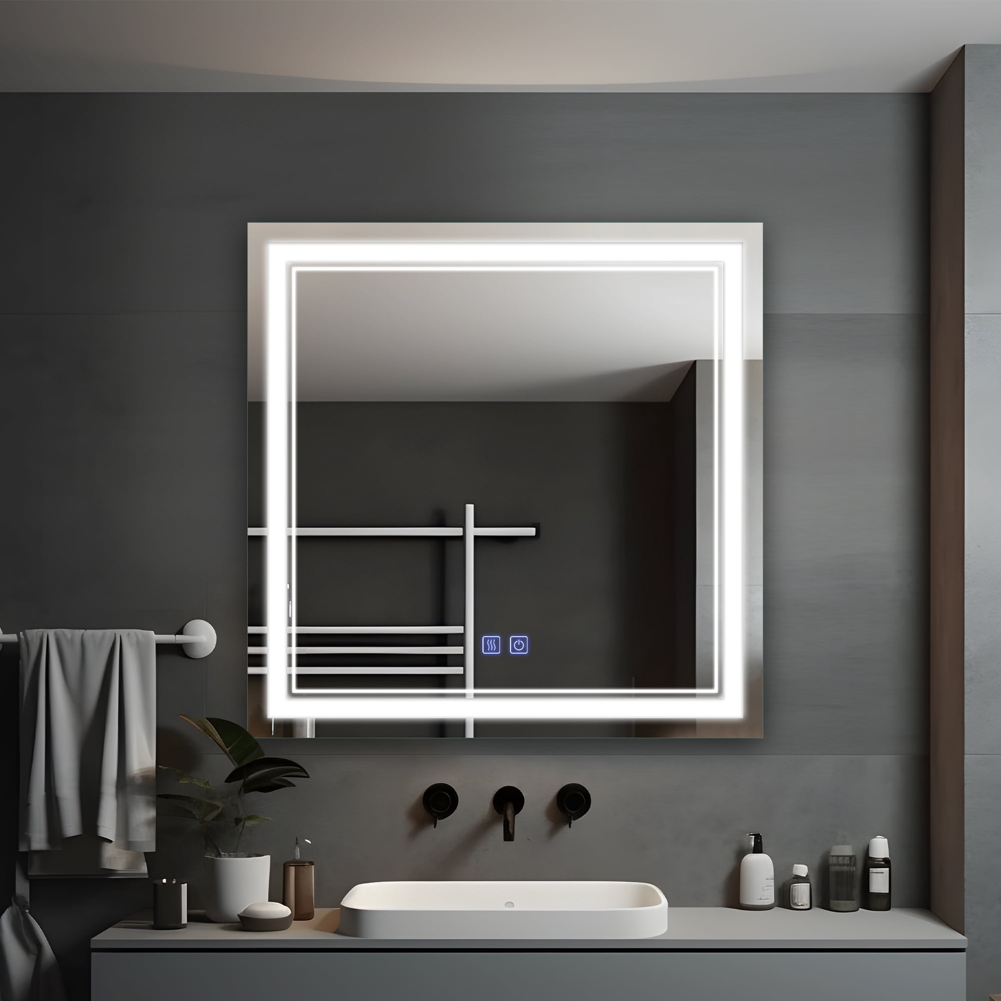 31"x31" LED Ring Wall Mounted Bathroom Mirror Modern Rectrangle Vanity Mirror with Anti-Fog,Silver