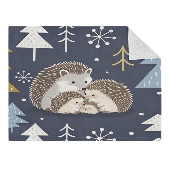 31"x41" Super Soft Blanket with Double Layer Dotted Backing Cozy Dotted Fleece Blanket for 6M-5Y, Grey Hedgehog Printed