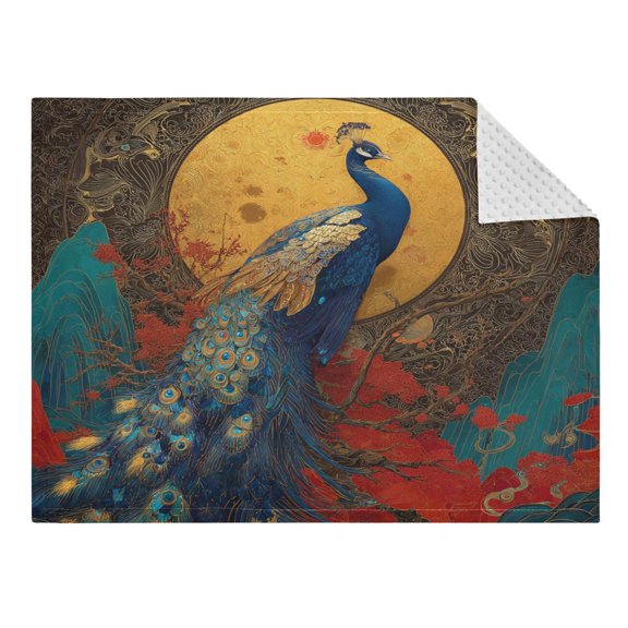 31"x41" Super Soft Blanket with Double Layer Dotted Backing Cozy Dotted Fleece Blanket for 6M-5Y, Peacock Art Printed