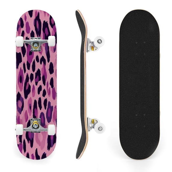 31"x8" Abstract Pink Purple Complete Skateboards for Beginners, Double Kick 7 Ply Maple Deck Skateboard with Wheels, Gifts for Kids Teens