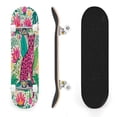 thumbnail image 1 of 31"x8" Colorful Pink Complete Skateboards for Beginners, Double Kick 7 Ply Maple Deck Tropical leaves lotus flowers Skateboard with Wheels, Gifts for Kids Teens, 1 of 8