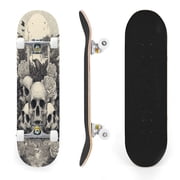 31"x8" Dark Gothic Human Skulls Crow Roses Candles Complete Skateboards for Beginners, Double Kick 7 Ply Maple Deck Skateboard with Wheels, Gifts for Kids Teens