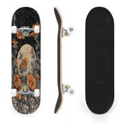 31"x8" Floral Moon Starry Sky Warm Tones Complete Skateboards for Beginners, Double Kick 7 Ply Maple Deck Skateboard with Wheels, Gifts for Kids Teens