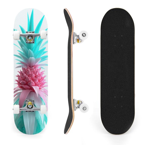 31"x8" drawn pineapple Minimalism Complete Skateboard for Beginners succulent Dreamy Dreamy Tropical 7 Layer Maple Deck Double Kick Kids Skateboard with 85A PU Wheels Gifts for Kids Teens