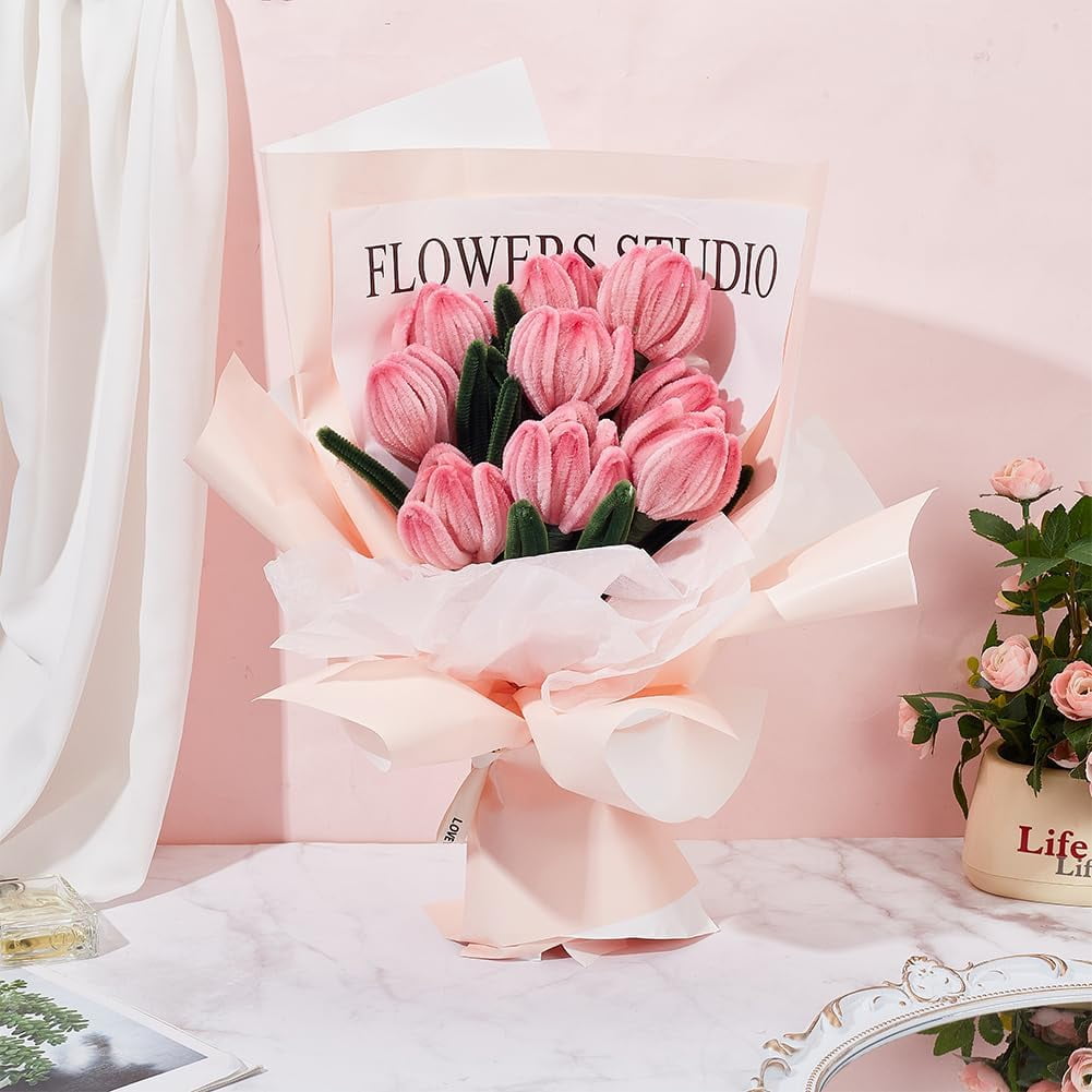 FAOKZE 310 Pieces Chenille Pipe Cleaners Flower, 4 Colours Of Pipe Cure