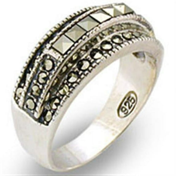 Antique Tone 925 Sterling Silver Ring with Semi-Precious Marcasite in Jet for Women Style 31011