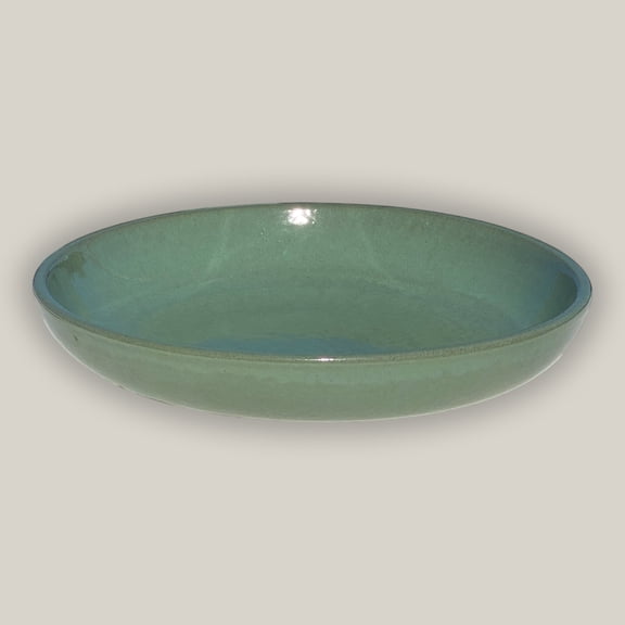 Ten Thousand Pots 19 Inch Green Cream Ceramic Bird Bath Bowl, Outdoor Garden Birdbath