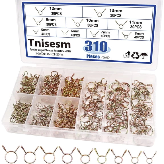 310Pcs 5-13Mm 9 Size Spring Clips Clamps Assortment Kit, Fuel Line Hose Tubing S