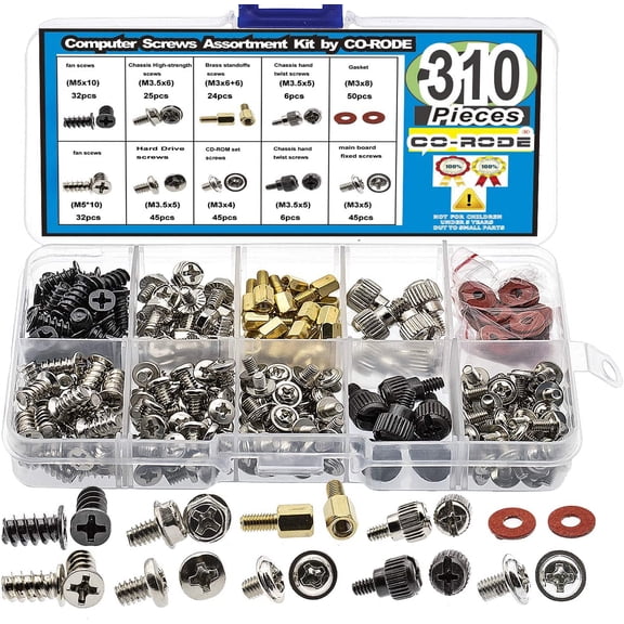 310pcs Motherboard Standoffs Screw, PC Computer Screws Kit Set for Mainboard, Hard Drive HDD, Case, Fan, Power Graphics,CD-ROM
