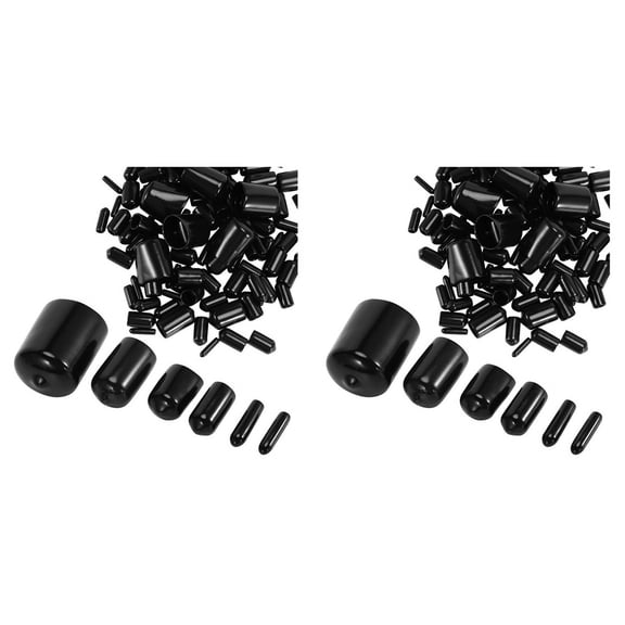 312 Pieces of Vinyl Elastic End Cap Bolts Screws Rubber Thread Protection Safety Caps 9 Sizes 2/25 to 4/5 Inches (Black)