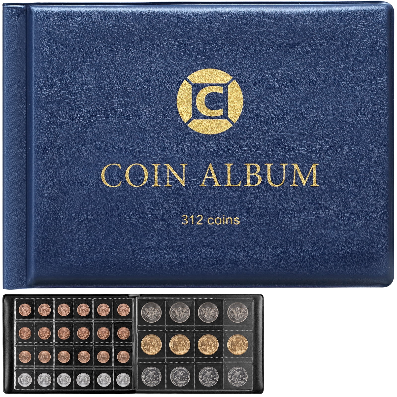 Coin Collection Supplies Book Holder for Collectors, 312 Pockets Coins  Collecting Album for 20 25 27 30 38 46mm. Coin Storage Display Organizer  Case for Money Currency, Penny, Bill Commemorative-Black 