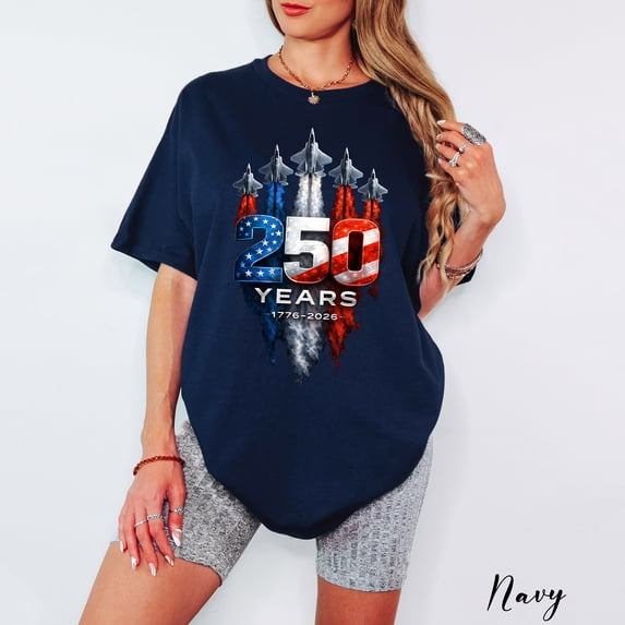 250 Years Patriotic Fighter Jet Shirt, 1776-2026 America Celebration Tee, USA Independence Day Graphic T-Shirt, Unisex Patriotic Gift Top