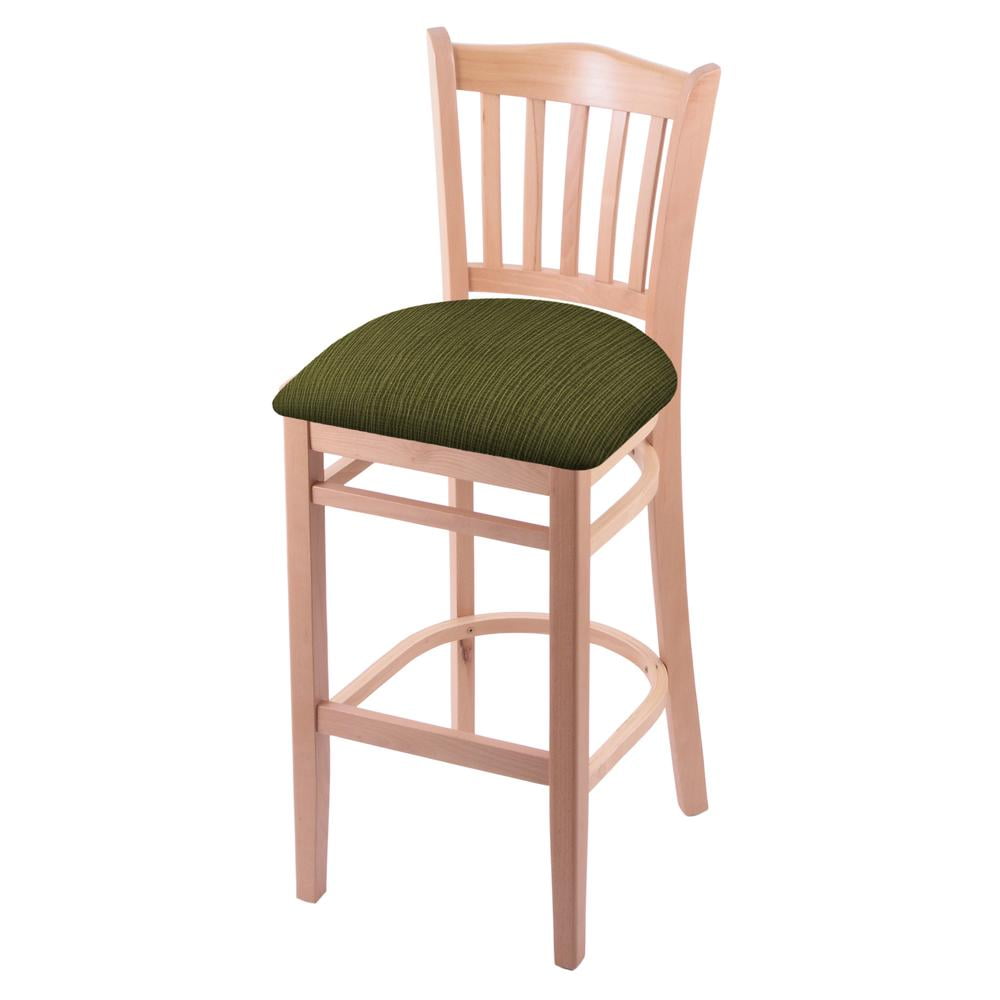 Natural Finish Beech Wood Bar Stool with Green Fabric Seat